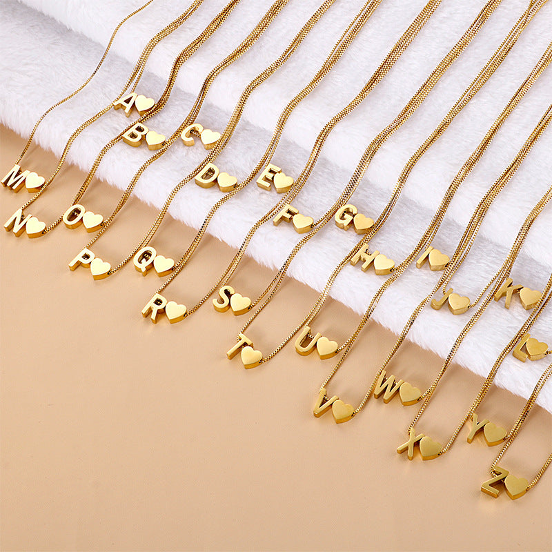 Wholesale Peach Heart 26 Letters Gold Plated Necklaces